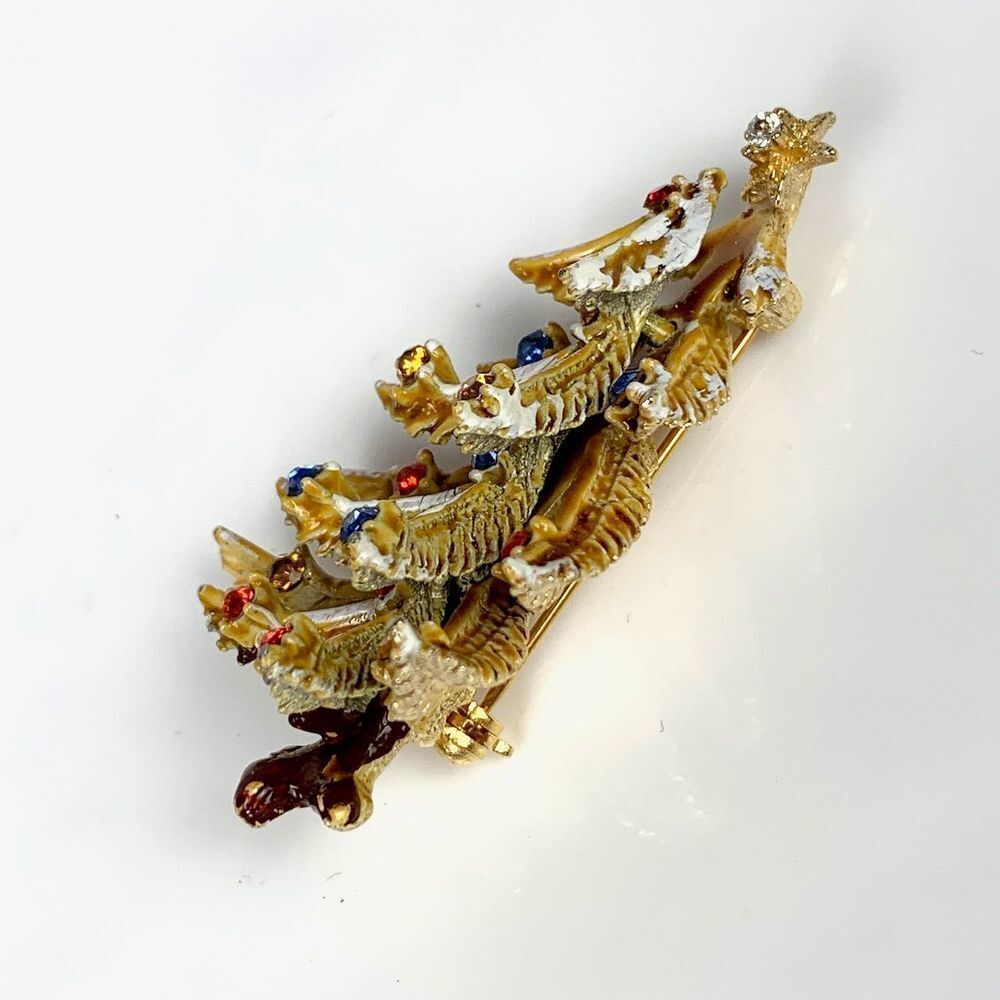 ART GILT Vintage Gold Christmas Tree Brooch Pin Enamel Rhinestones Star - Picture 7 of 8